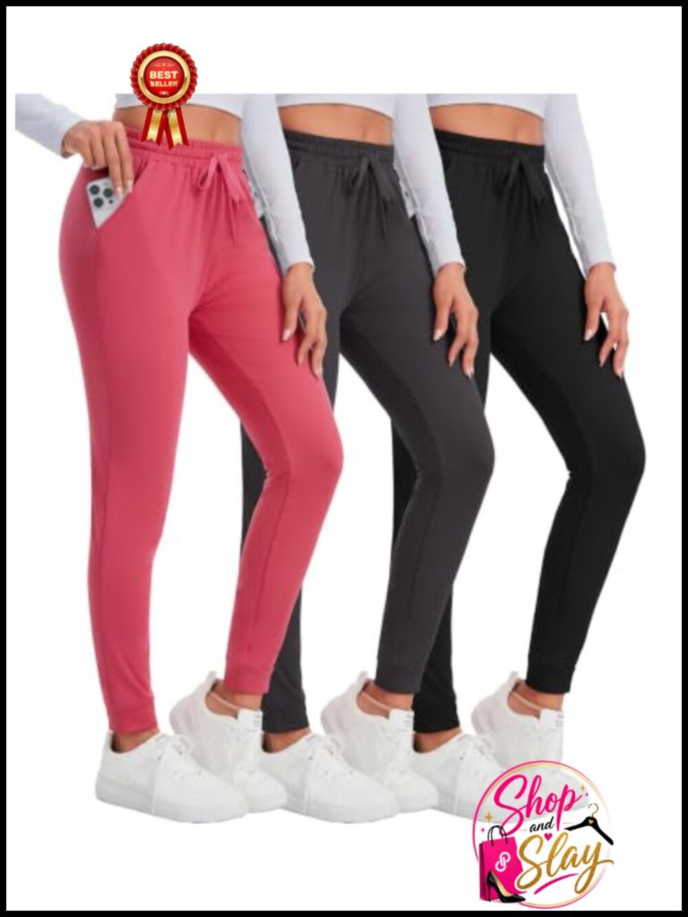 Women's Fleece Lined Thermal Joggers High Waist Tummy Control Pockets 3 Pack